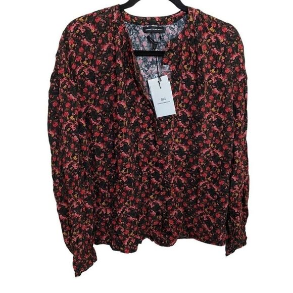 Something Navy Women Top Floral Moody Ruffle Button Down Casual Oversized Small - Picture 5 of 13